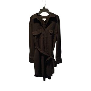Nordstrom Women's Belted Long Sleeve Shirt Dress in Black Medium NWT